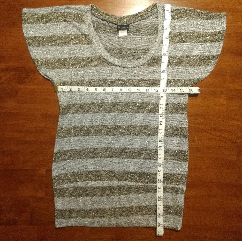 Daytrip Gray Striped Sparkly Gold Sweater Tunic - Picture 7 of 8